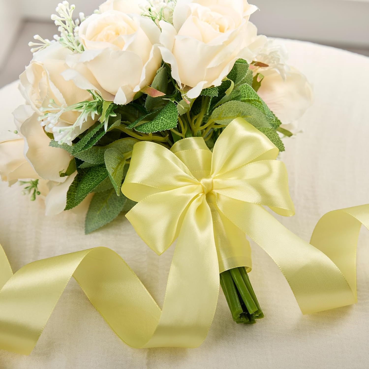 image:image112 Inch 100 Yards Apple Green Satin Ribbon Solid Fabric Ribbon Roll for Flower Bouquet Gift Wrapping Roses Making Handmade CraftsBaby Maize