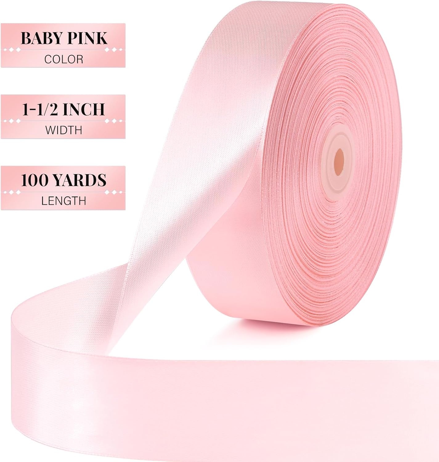 image:image112 Inch 100 Yards Apple Green Satin Ribbon Solid Fabric Ribbon Roll for Flower Bouquet Gift Wrapping Roses Making Handmade CraftsBaby Pink