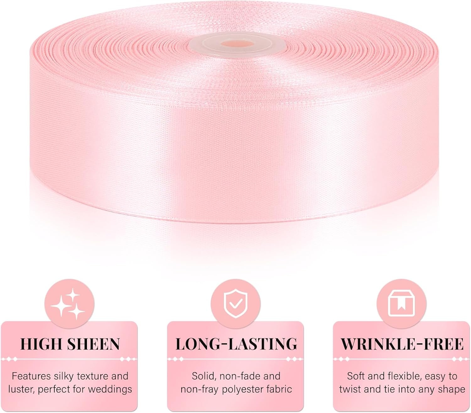 image:image112 Inch 100 Yards Apple Green Satin Ribbon Solid Fabric Ribbon Roll for Flower Bouquet Gift Wrapping Roses Making Handmade CraftsBaby Pink