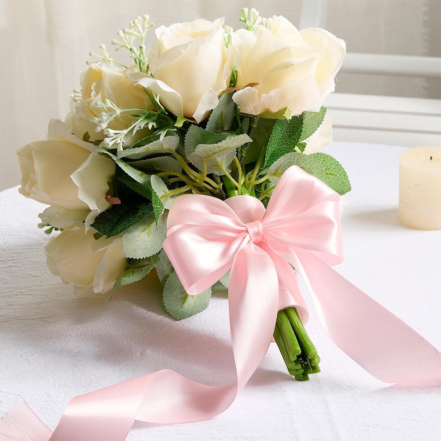image:image112 Inch 100 Yards Apple Green Satin Ribbon Solid Fabric Ribbon Roll for Flower Bouquet Gift Wrapping Roses Making Handmade CraftsBaby Pink