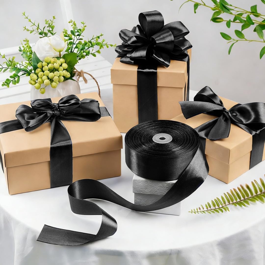 image:image112 Inch 100 Yards Apple Green Satin Ribbon Solid Fabric Ribbon Roll for Flower Bouquet Gift Wrapping Roses Making Handmade CraftsBlack