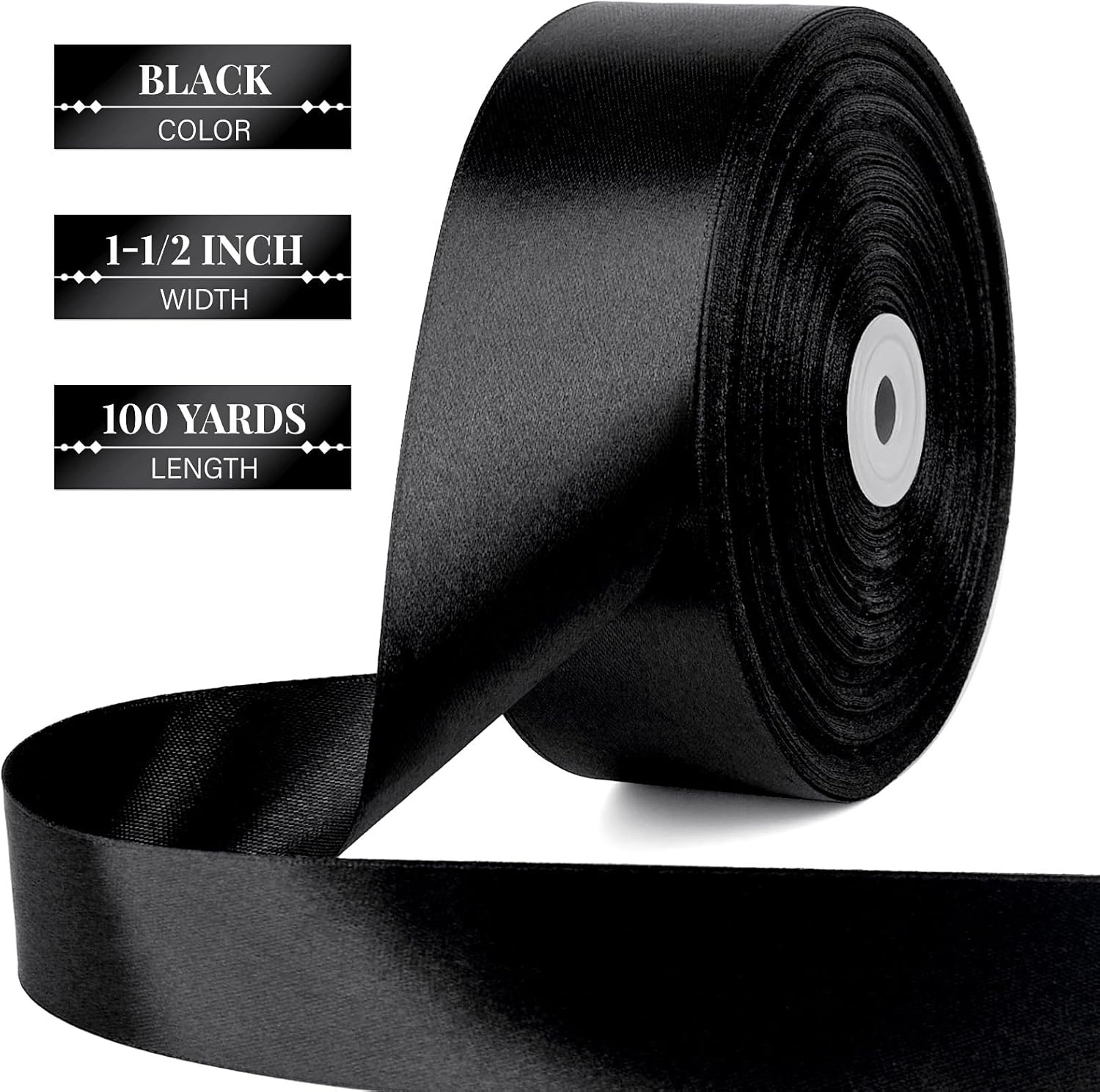 image:image112 Inch 100 Yards Apple Green Satin Ribbon Solid Fabric Ribbon Roll for Flower Bouquet Gift Wrapping Roses Making Handmade CraftsBlack