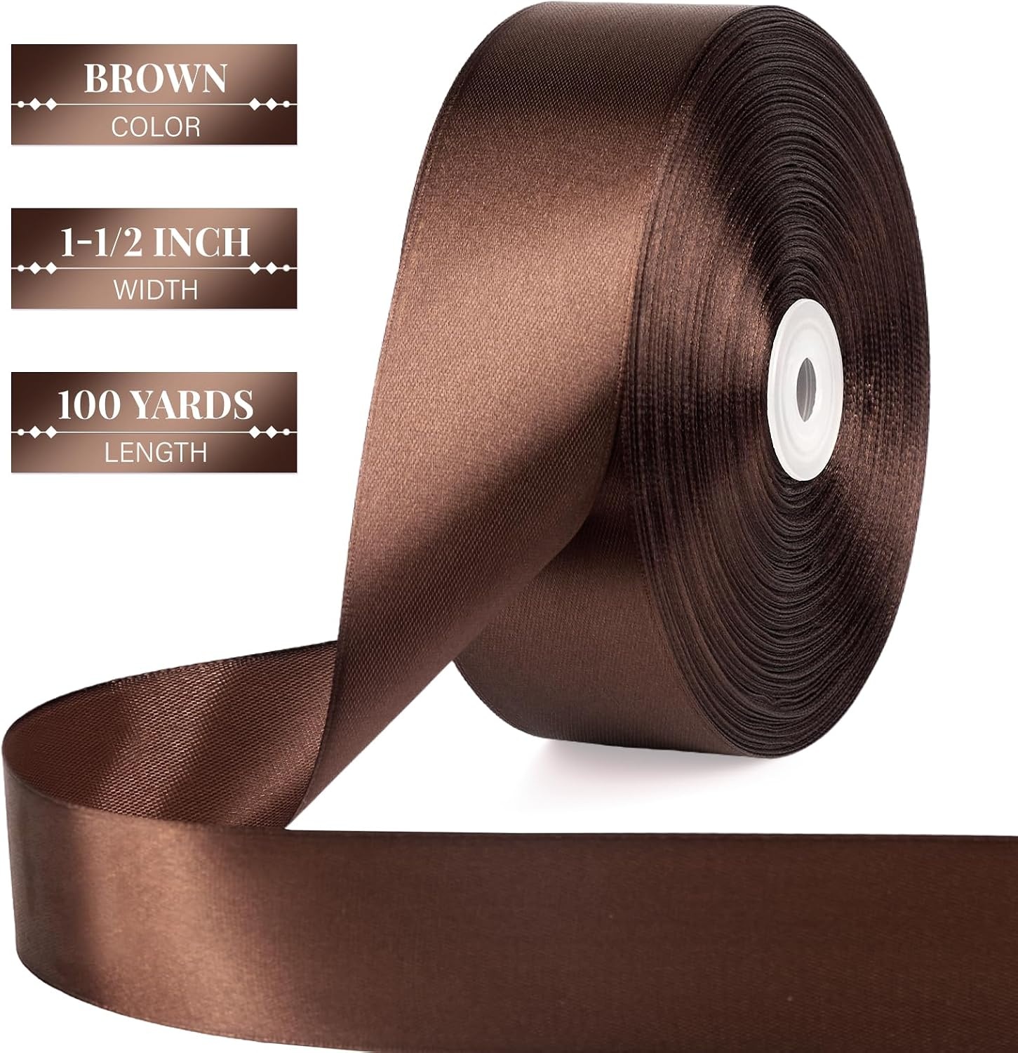 image:image112 Inch 100 Yards Apple Green Satin Ribbon Solid Fabric Ribbon Roll for Flower Bouquet Gift Wrapping Roses Making Handmade CraftsBrown