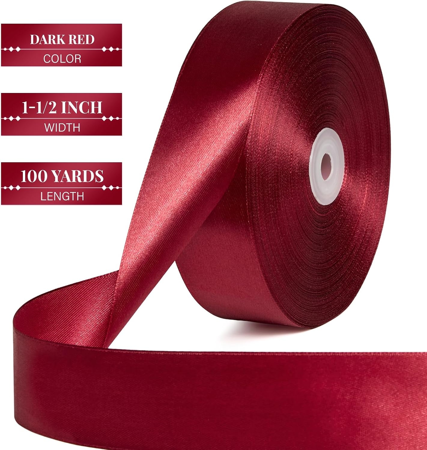 image:image112 Inch 100 Yards Apple Green Satin Ribbon Solid Fabric Ribbon Roll for Flower Bouquet Gift Wrapping Roses Making Handmade CraftsBurgundy