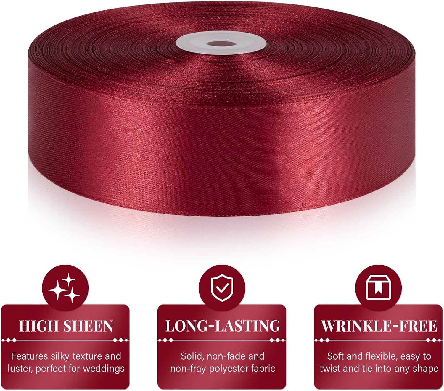 image:image112 Inch 100 Yards Apple Green Satin Ribbon Solid Fabric Ribbon Roll for Flower Bouquet Gift Wrapping Roses Making Handmade CraftsBurgundy