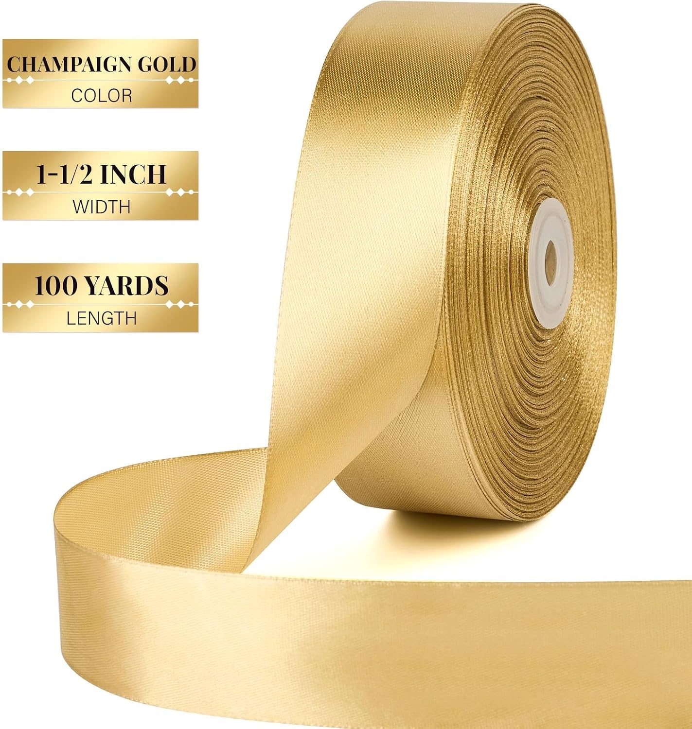 image:image112 Inch 100 Yards Apple Green Satin Ribbon Solid Fabric Ribbon Roll for Flower Bouquet Gift Wrapping Roses Making Handmade CraftsChampagne Gold