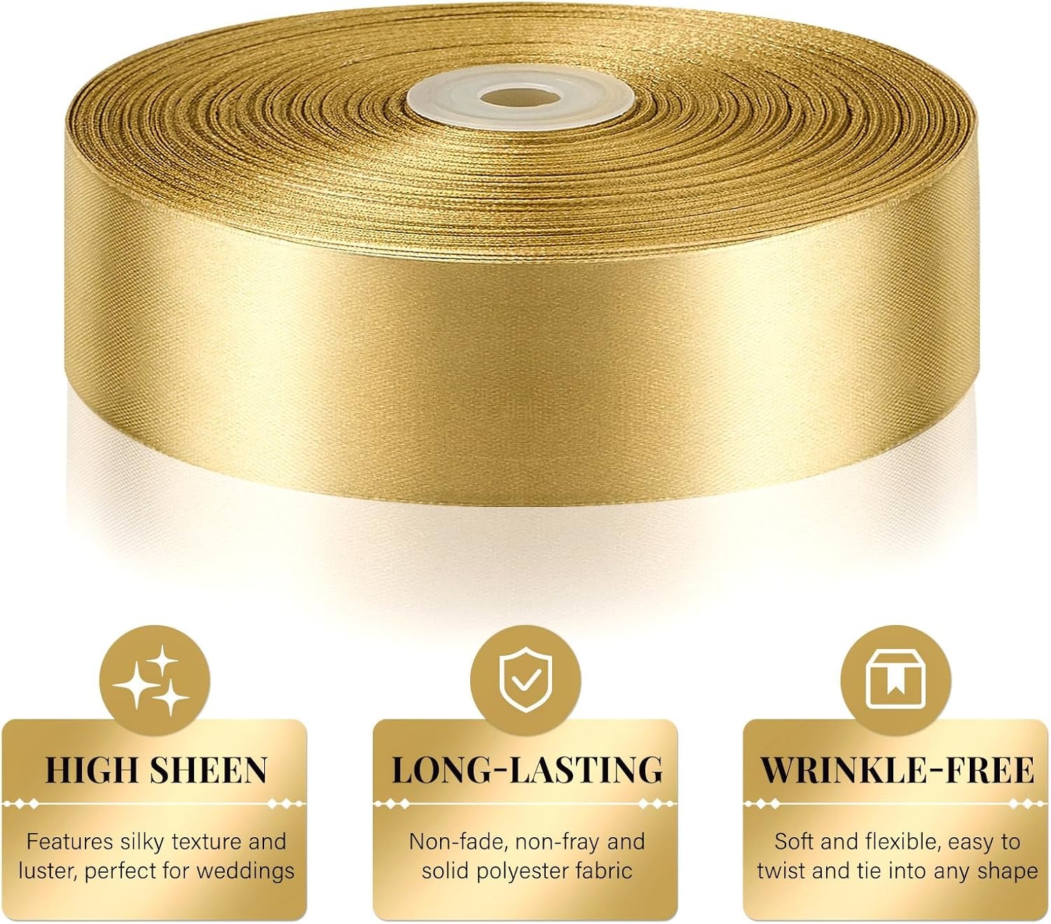 image:image112 Inch 100 Yards Apple Green Satin Ribbon Solid Fabric Ribbon Roll for Flower Bouquet Gift Wrapping Roses Making Handmade CraftsChampagne Gold
