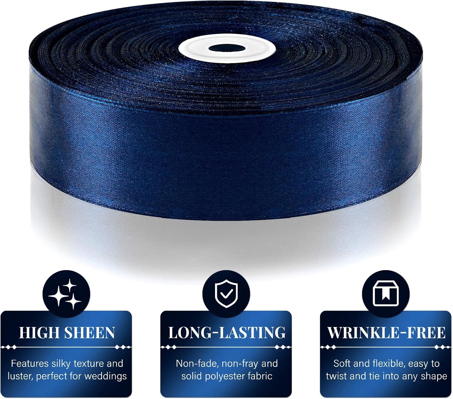 image:image112 Inch 100 Yards Apple Green Satin Ribbon Solid Fabric Ribbon Roll for Flower Bouquet Gift Wrapping Roses Making Handmade CraftsDark Blue