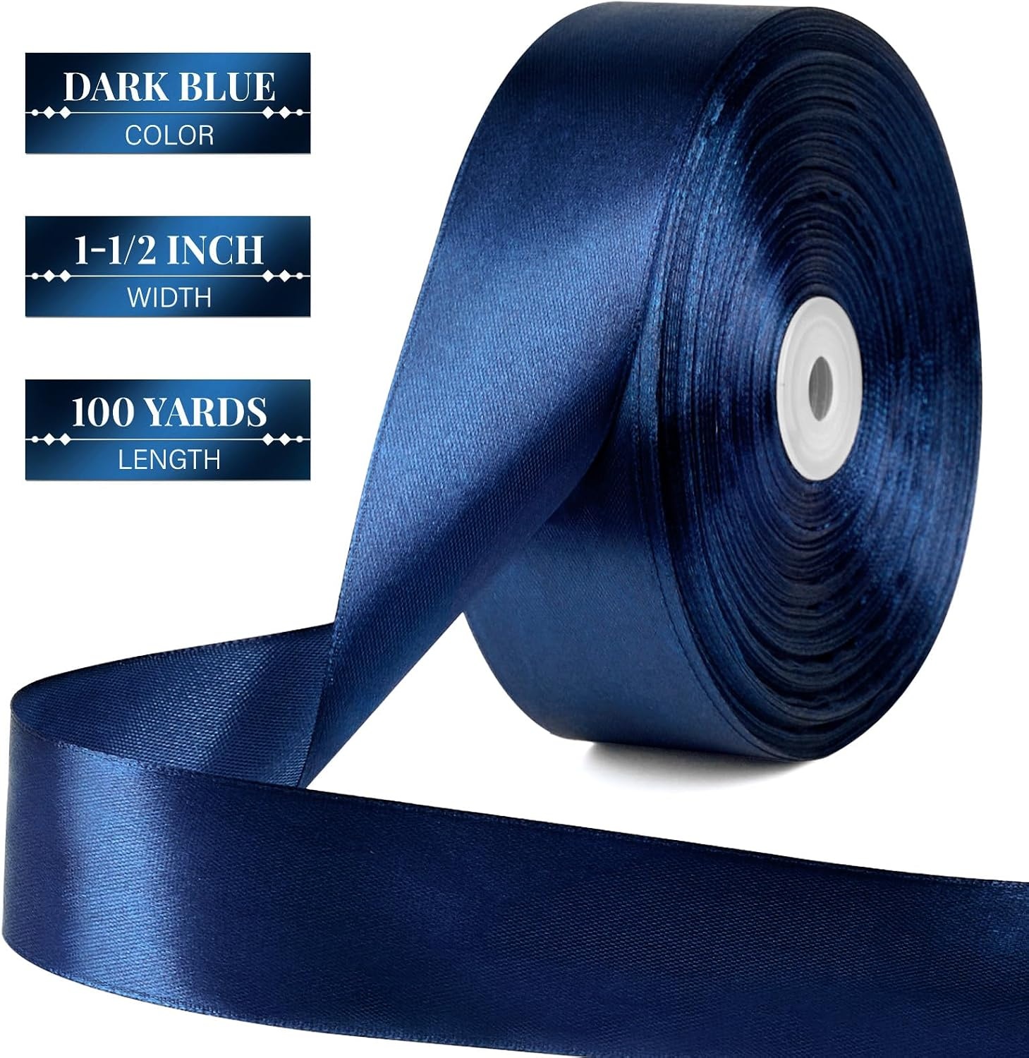 image:image112 Inch 100 Yards Apple Green Satin Ribbon Solid Fabric Ribbon Roll for Flower Bouquet Gift Wrapping Roses Making Handmade CraftsDark Blue