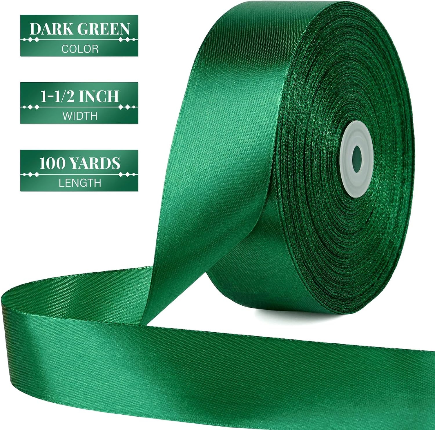 image:image112 Inch 100 Yards Apple Green Satin Ribbon Solid Fabric Ribbon Roll for Flower Bouquet Gift Wrapping Roses Making Handmade CraftsDark Green