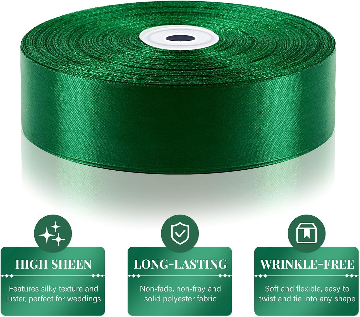 image:image112 Inch 100 Yards Apple Green Satin Ribbon Solid Fabric Ribbon Roll for Flower Bouquet Gift Wrapping Roses Making Handmade CraftsDark Green