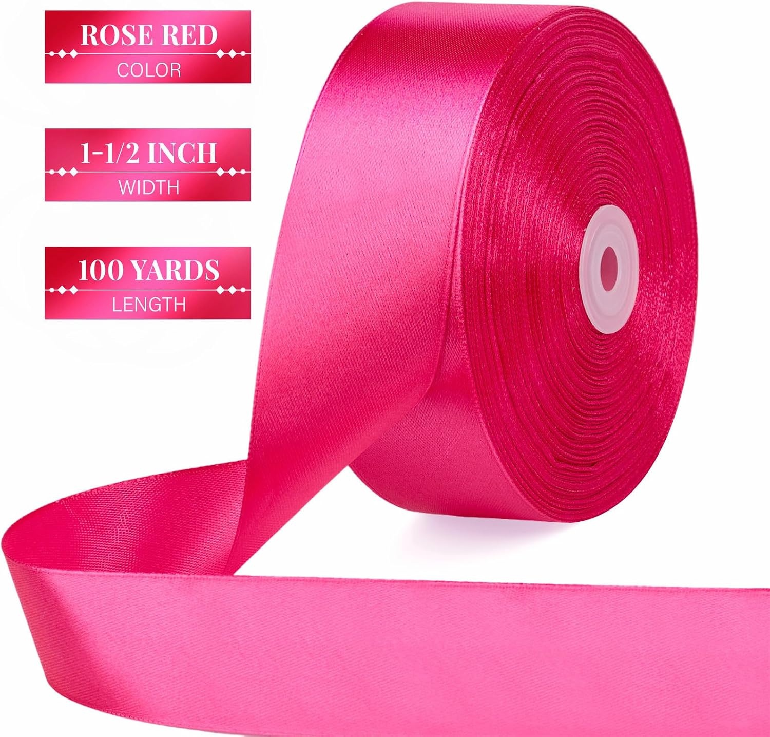 image:image112 Inch 100 Yards Apple Green Satin Ribbon Solid Fabric Ribbon Roll for Flower Bouquet Gift Wrapping Roses Making Handmade CraftsHot Pink