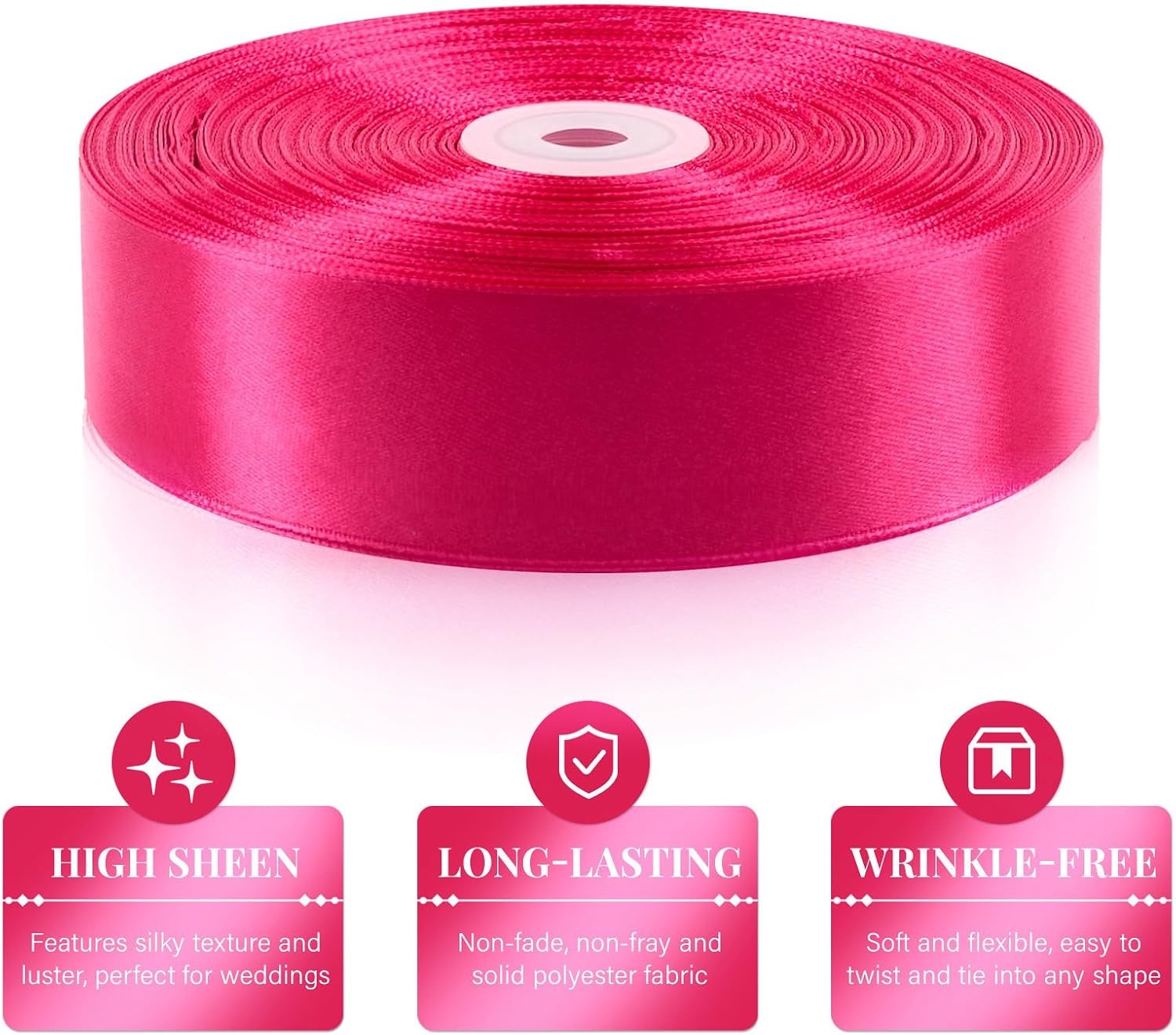 image:image112 Inch 100 Yards Apple Green Satin Ribbon Solid Fabric Ribbon Roll for Flower Bouquet Gift Wrapping Roses Making Handmade CraftsHot Pink