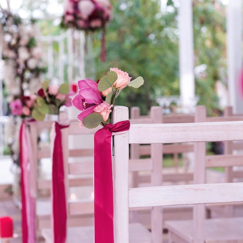image:image112 Inch 100 Yards Apple Green Satin Ribbon Solid Fabric Ribbon Roll for Flower Bouquet Gift Wrapping Roses Making Handmade CraftsHot Pink