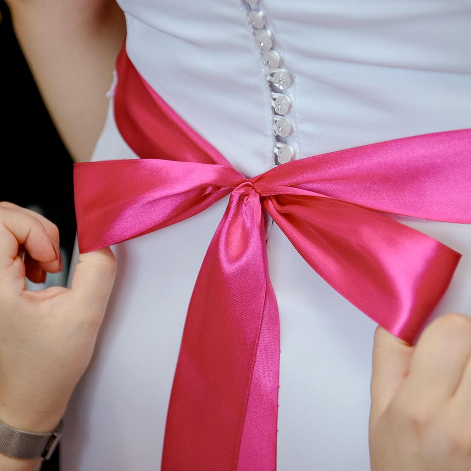 image:image112 Inch 100 Yards Apple Green Satin Ribbon Solid Fabric Ribbon Roll for Flower Bouquet Gift Wrapping Roses Making Handmade CraftsHot Pink
