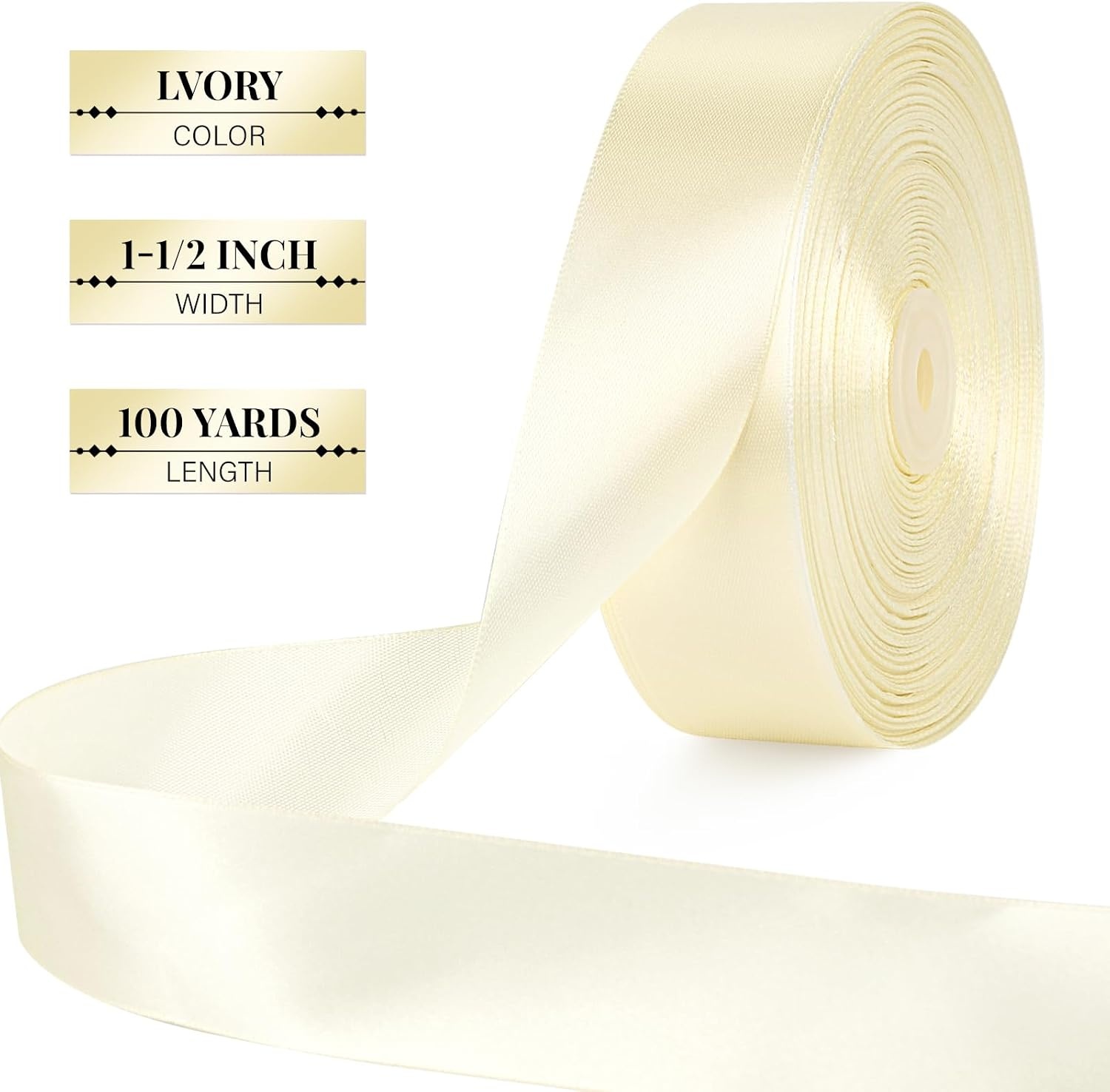 image:image112 Inch 100 Yards Apple Green Satin Ribbon Solid Fabric Ribbon Roll for Flower Bouquet Gift Wrapping Roses Making Handmade CraftsIvory