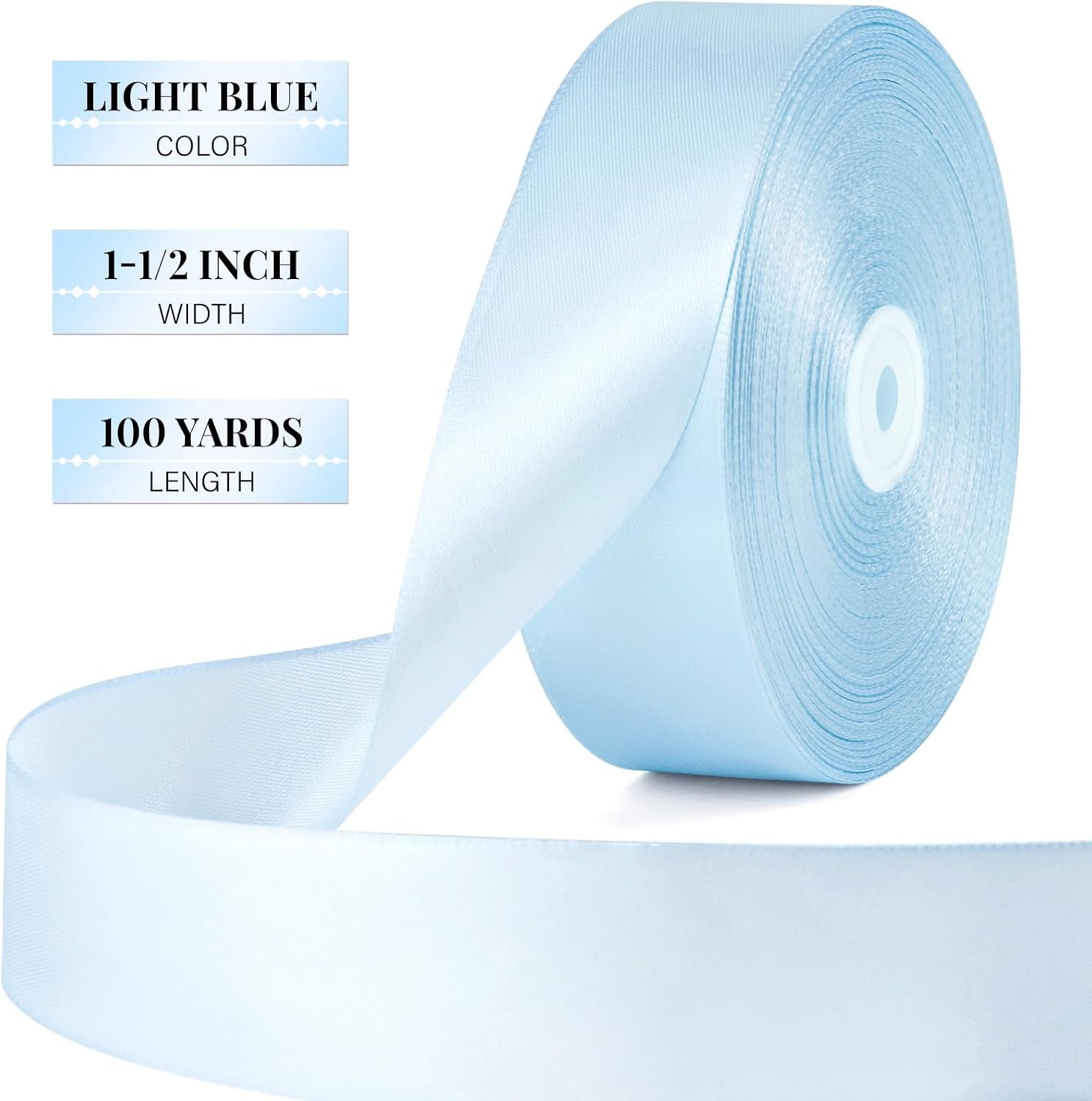 image:image112 Inch 100 Yards Apple Green Satin Ribbon Solid Fabric Ribbon Roll for Flower Bouquet Gift Wrapping Roses Making Handmade CraftsLight Blue