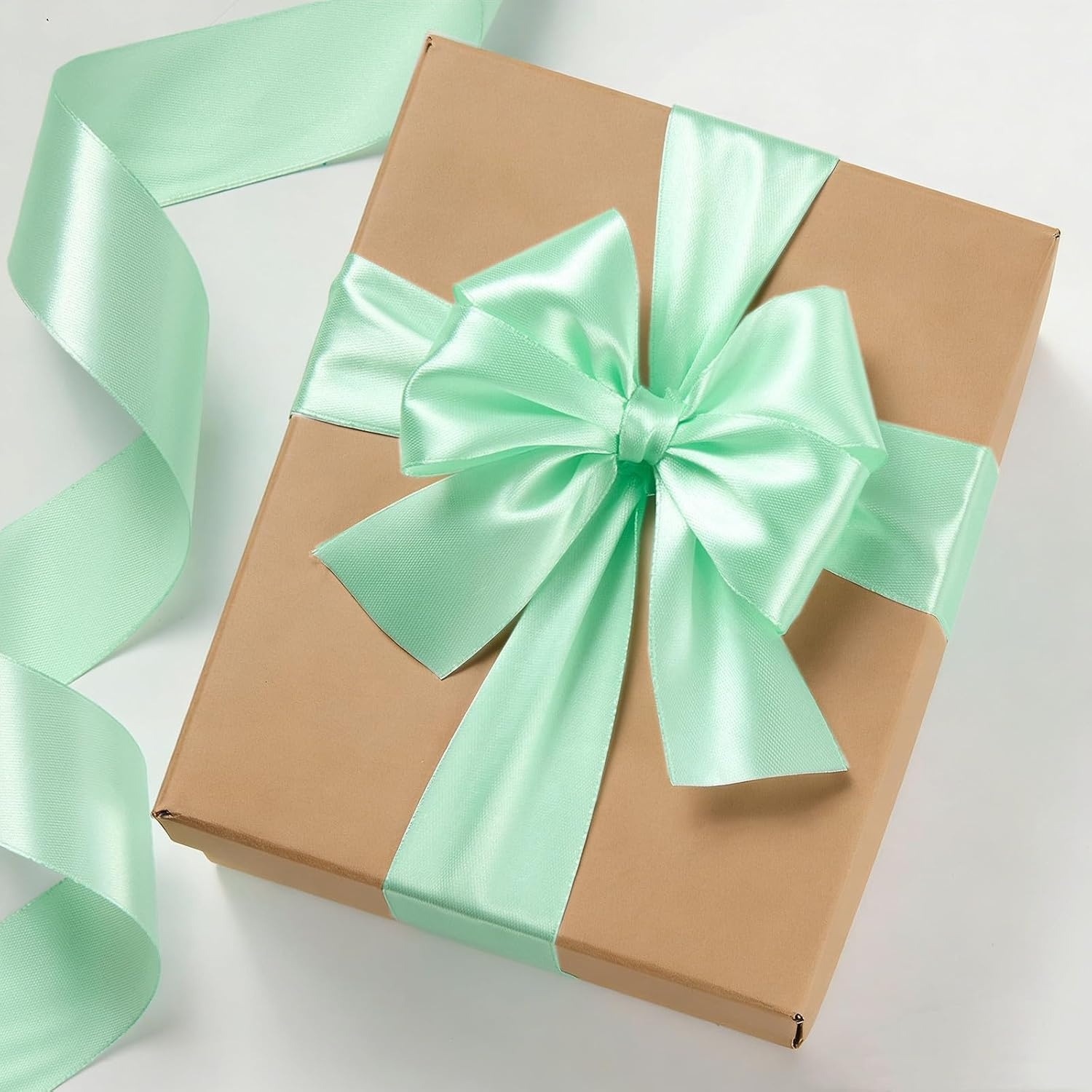 image:image112 Inch 100 Yards Apple Green Satin Ribbon Solid Fabric Ribbon Roll for Flower Bouquet Gift Wrapping Roses Making Handmade CraftsMint Green