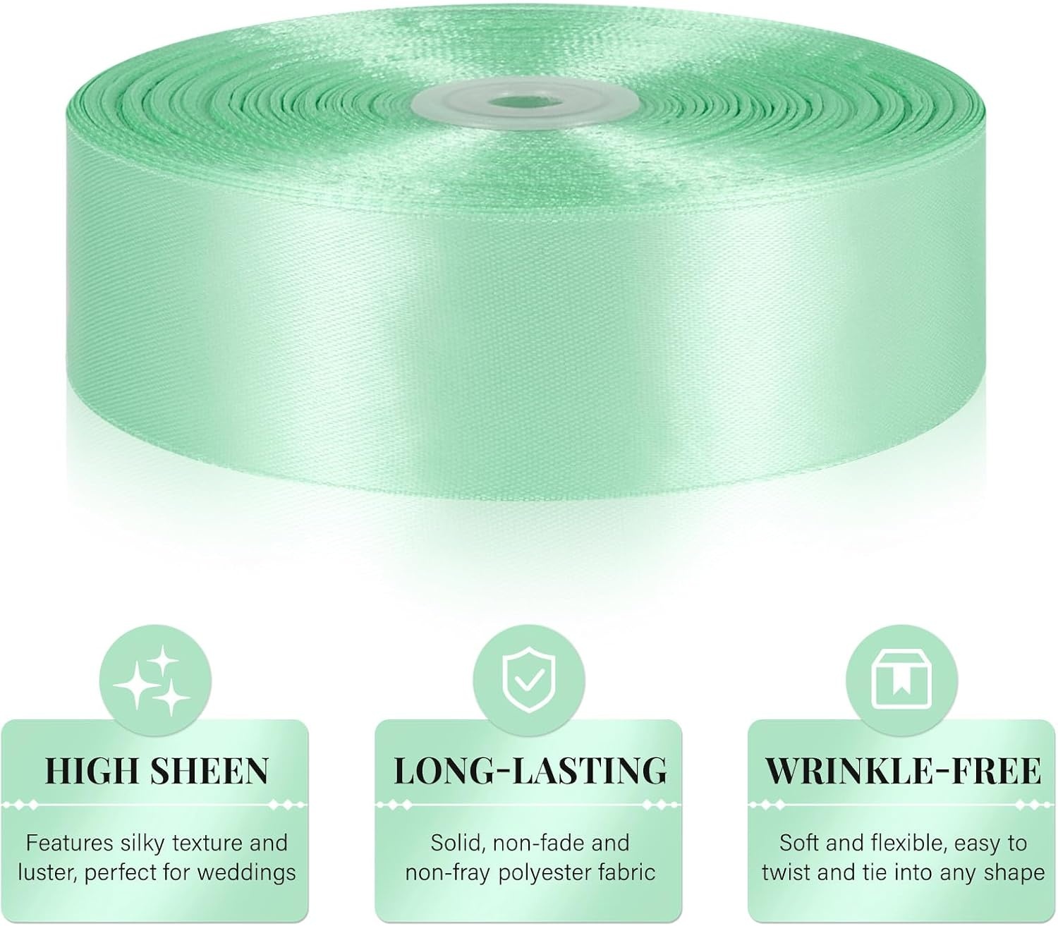 image:image112 Inch 100 Yards Apple Green Satin Ribbon Solid Fabric Ribbon Roll for Flower Bouquet Gift Wrapping Roses Making Handmade CraftsMint Green
