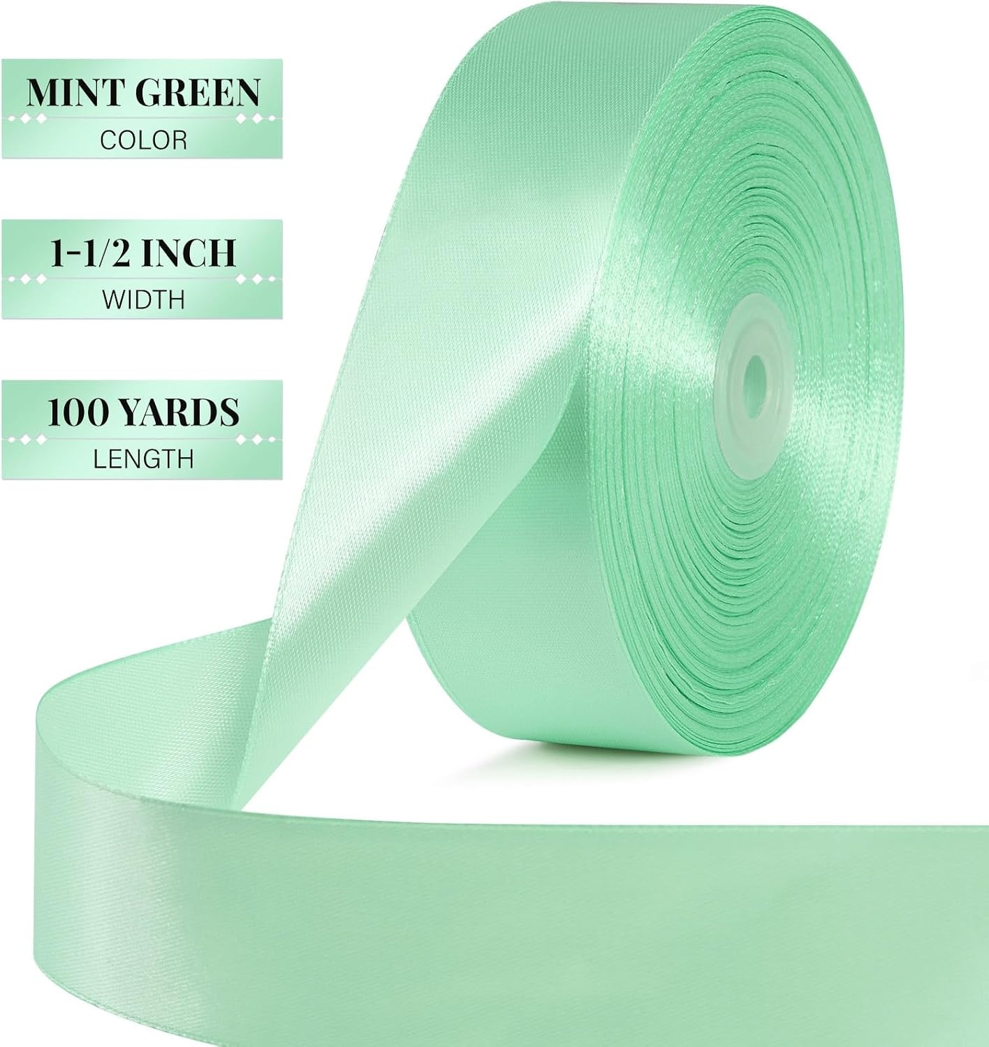 image:image112 Inch 100 Yards Apple Green Satin Ribbon Solid Fabric Ribbon Roll for Flower Bouquet Gift Wrapping Roses Making Handmade CraftsMint Green