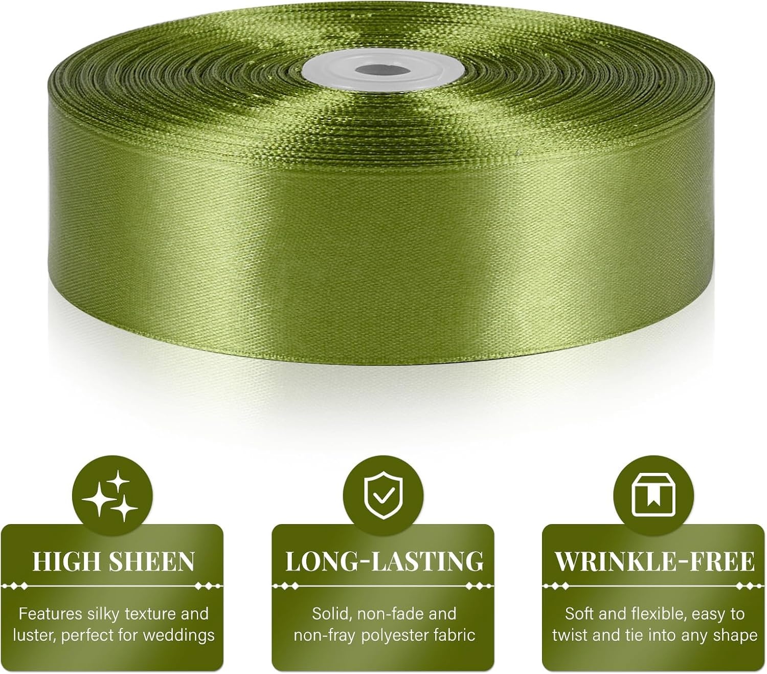 image:image112 Inch 100 Yards Apple Green Satin Ribbon Solid Fabric Ribbon Roll for Flower Bouquet Gift Wrapping Roses Making Handmade CraftsMoss Green
