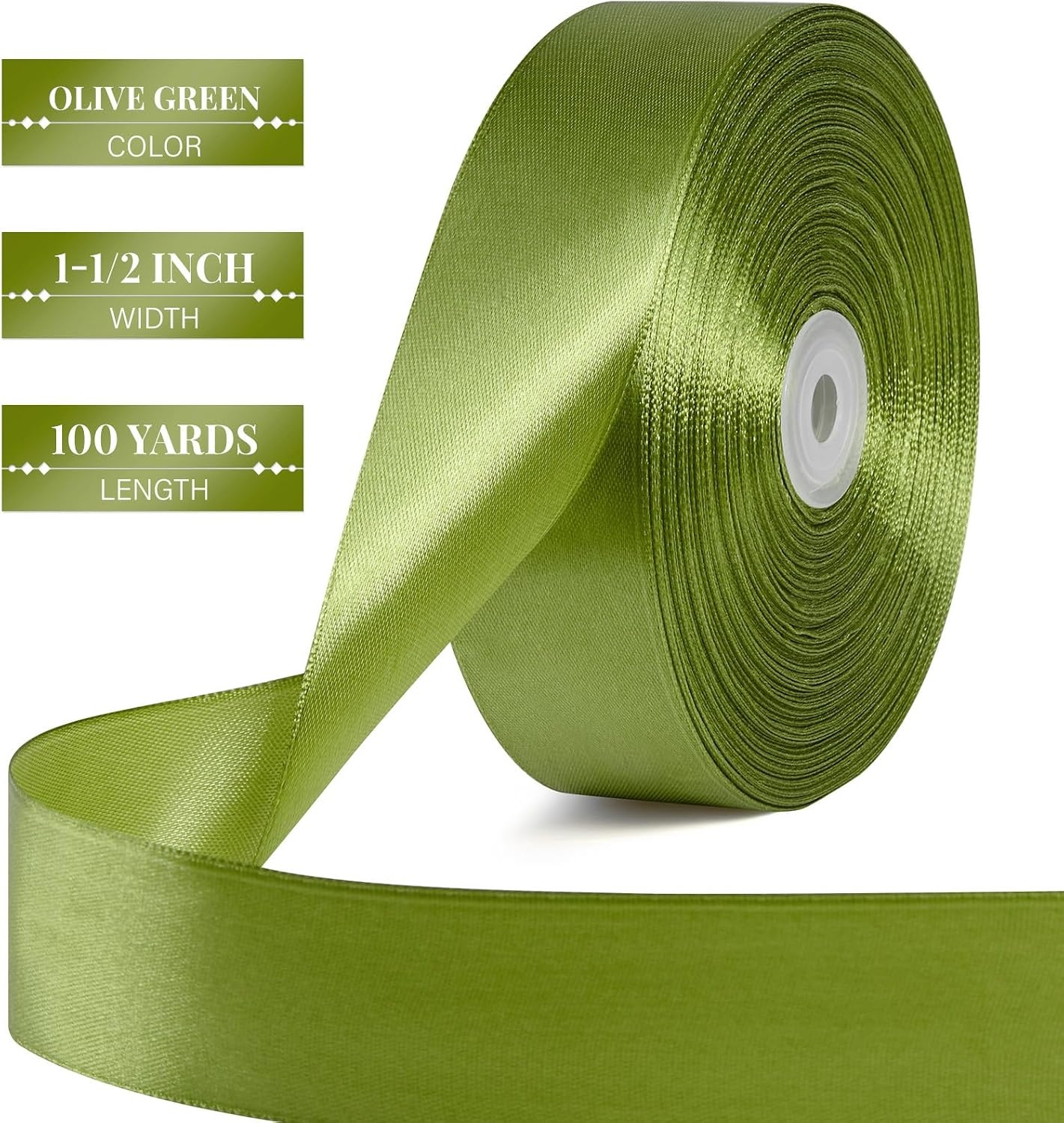image:image112 Inch 100 Yards Apple Green Satin Ribbon Solid Fabric Ribbon Roll for Flower Bouquet Gift Wrapping Roses Making Handmade CraftsMoss Green