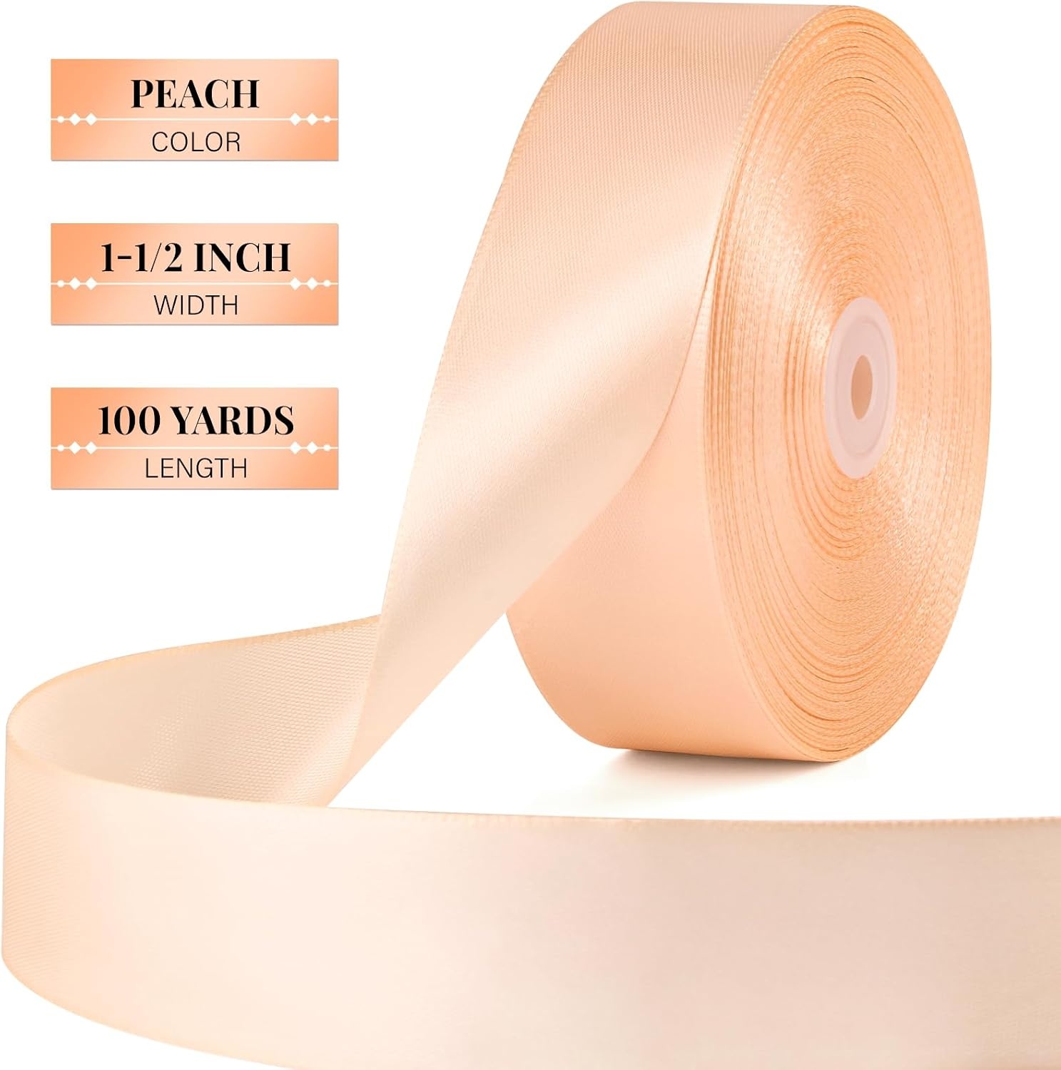 image:image112 Inch 100 Yards Apple Green Satin Ribbon Solid Fabric Ribbon Roll for Flower Bouquet Gift Wrapping Roses Making Handmade CraftsPeach