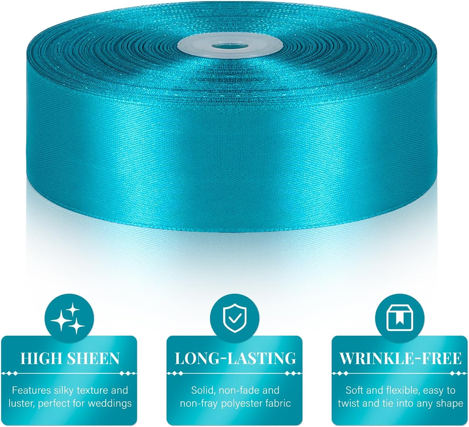 image:image112 Inch 100 Yards Apple Green Satin Ribbon Solid Fabric Ribbon Roll for Flower Bouquet Gift Wrapping Roses Making Handmade CraftsPeacock Blue