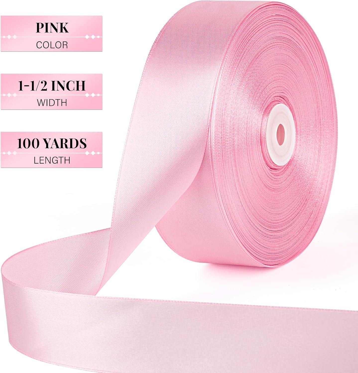image:image112 Inch 100 Yards Apple Green Satin Ribbon Solid Fabric Ribbon Roll for Flower Bouquet Gift Wrapping Roses Making Handmade CraftsPink