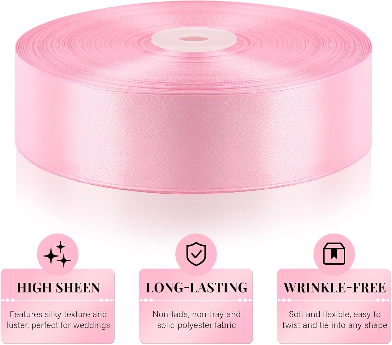 image:image112 Inch 100 Yards Apple Green Satin Ribbon Solid Fabric Ribbon Roll for Flower Bouquet Gift Wrapping Roses Making Handmade CraftsPink