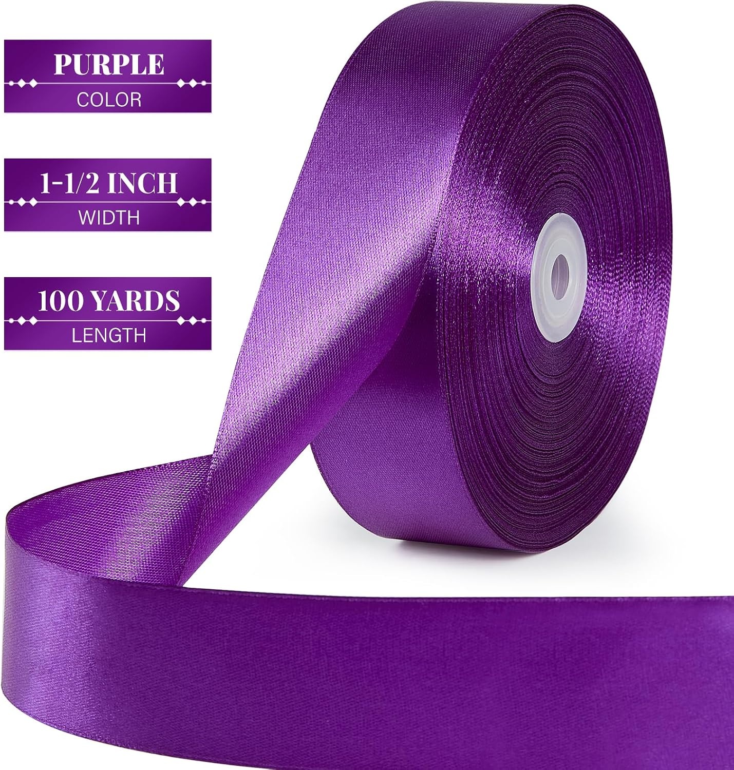 image:image112 Inch 100 Yards Apple Green Satin Ribbon Solid Fabric Ribbon Roll for Flower Bouquet Gift Wrapping Roses Making Handmade CraftsPurple