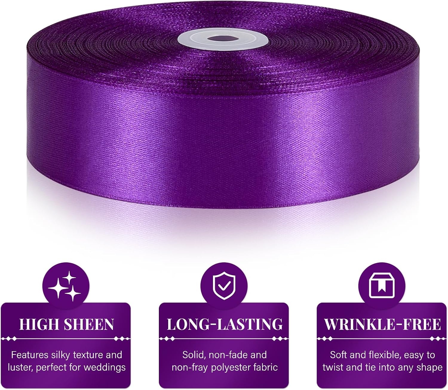 image:image112 Inch 100 Yards Apple Green Satin Ribbon Solid Fabric Ribbon Roll for Flower Bouquet Gift Wrapping Roses Making Handmade CraftsPurple