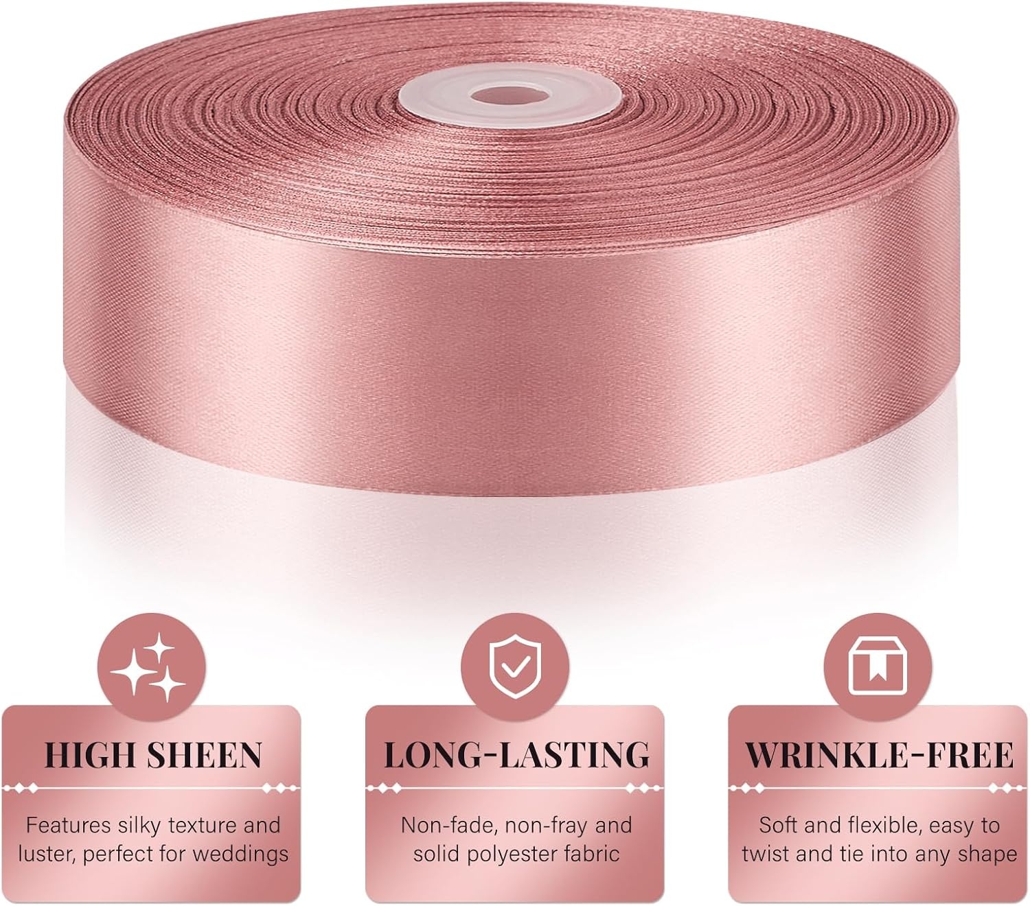 image:image112 Inch 100 Yards Apple Green Satin Ribbon Solid Fabric Ribbon Roll for Flower Bouquet Gift Wrapping Roses Making Handmade CraftsRose Gold