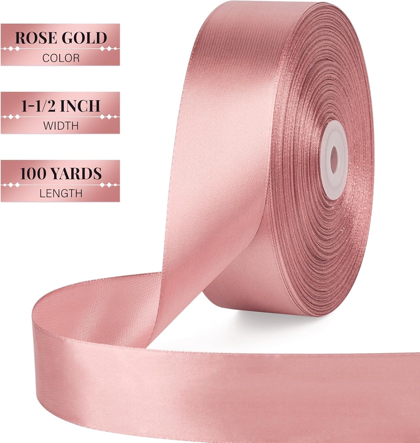 image:image112 Inch 100 Yards Apple Green Satin Ribbon Solid Fabric Ribbon Roll for Flower Bouquet Gift Wrapping Roses Making Handmade CraftsRose Gold