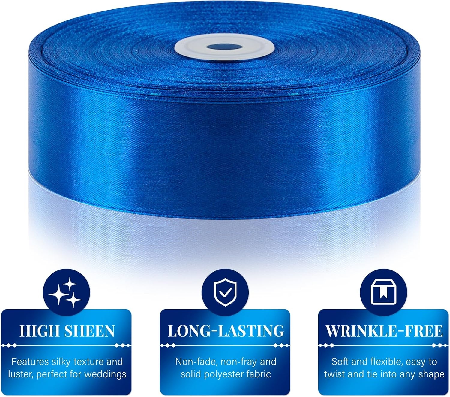 image:image112 Inch 100 Yards Apple Green Satin Ribbon Solid Fabric Ribbon Roll for Flower Bouquet Gift Wrapping Roses Making Handmade CraftsRoyal Blue