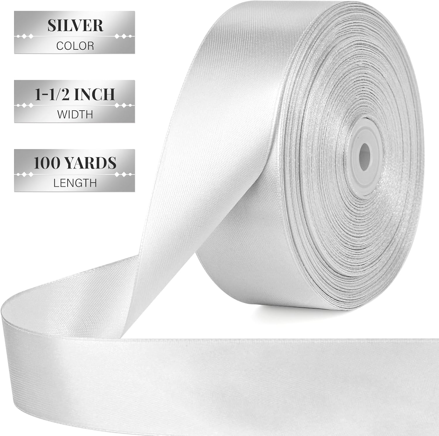 image:image112 Inch 100 Yards Apple Green Satin Ribbon Solid Fabric Ribbon Roll for Flower Bouquet Gift Wrapping Roses Making Handmade CraftsSliver