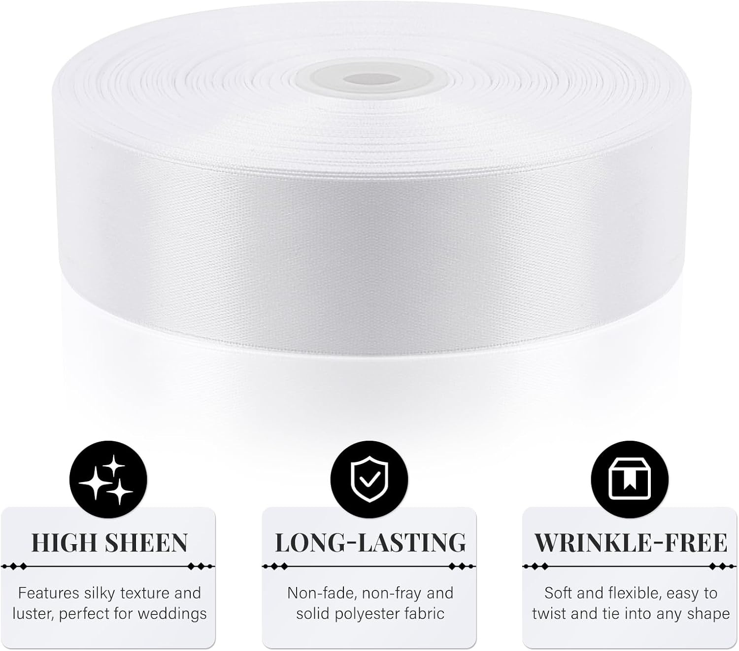 image:image112 Inch 100 Yards Apple Green Satin Ribbon Solid Fabric Ribbon Roll for Flower Bouquet Gift Wrapping Roses Making Handmade CraftsWhite