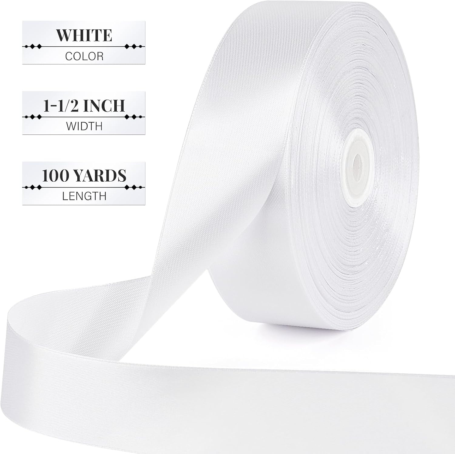 image:image112 Inch 100 Yards Apple Green Satin Ribbon Solid Fabric Ribbon Roll for Flower Bouquet Gift Wrapping Roses Making Handmade CraftsWhite