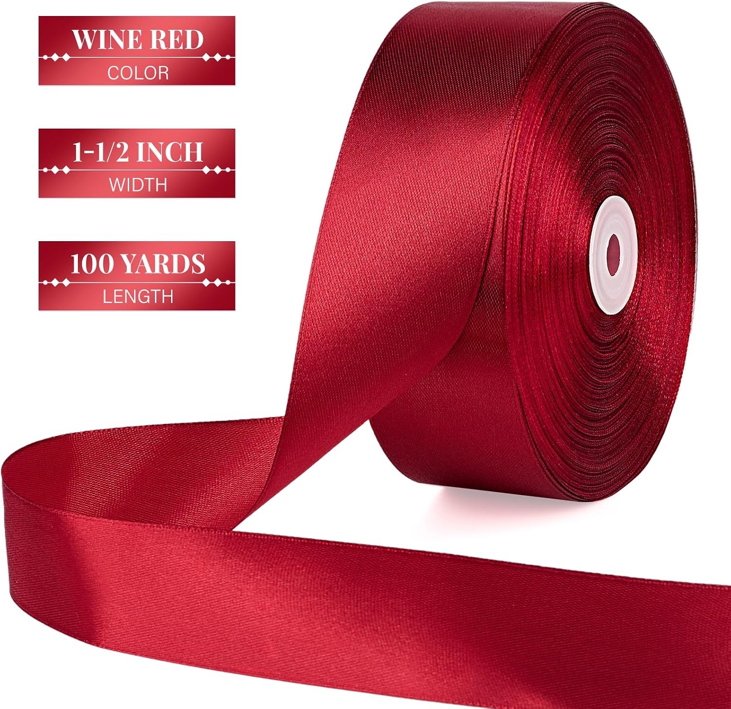 image:image112 Inch 100 Yards Apple Green Satin Ribbon Solid Fabric Ribbon Roll for Flower Bouquet Gift Wrapping Roses Making Handmade CraftsWine Red