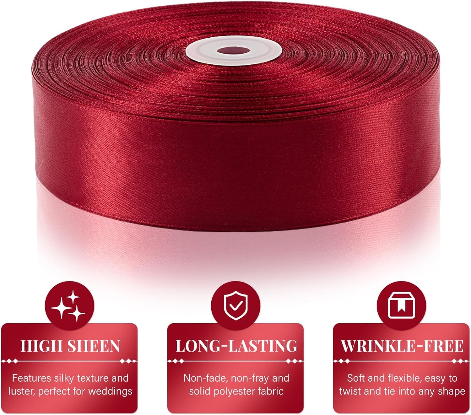 image:image112 Inch 100 Yards Apple Green Satin Ribbon Solid Fabric Ribbon Roll for Flower Bouquet Gift Wrapping Roses Making Handmade CraftsWine Red