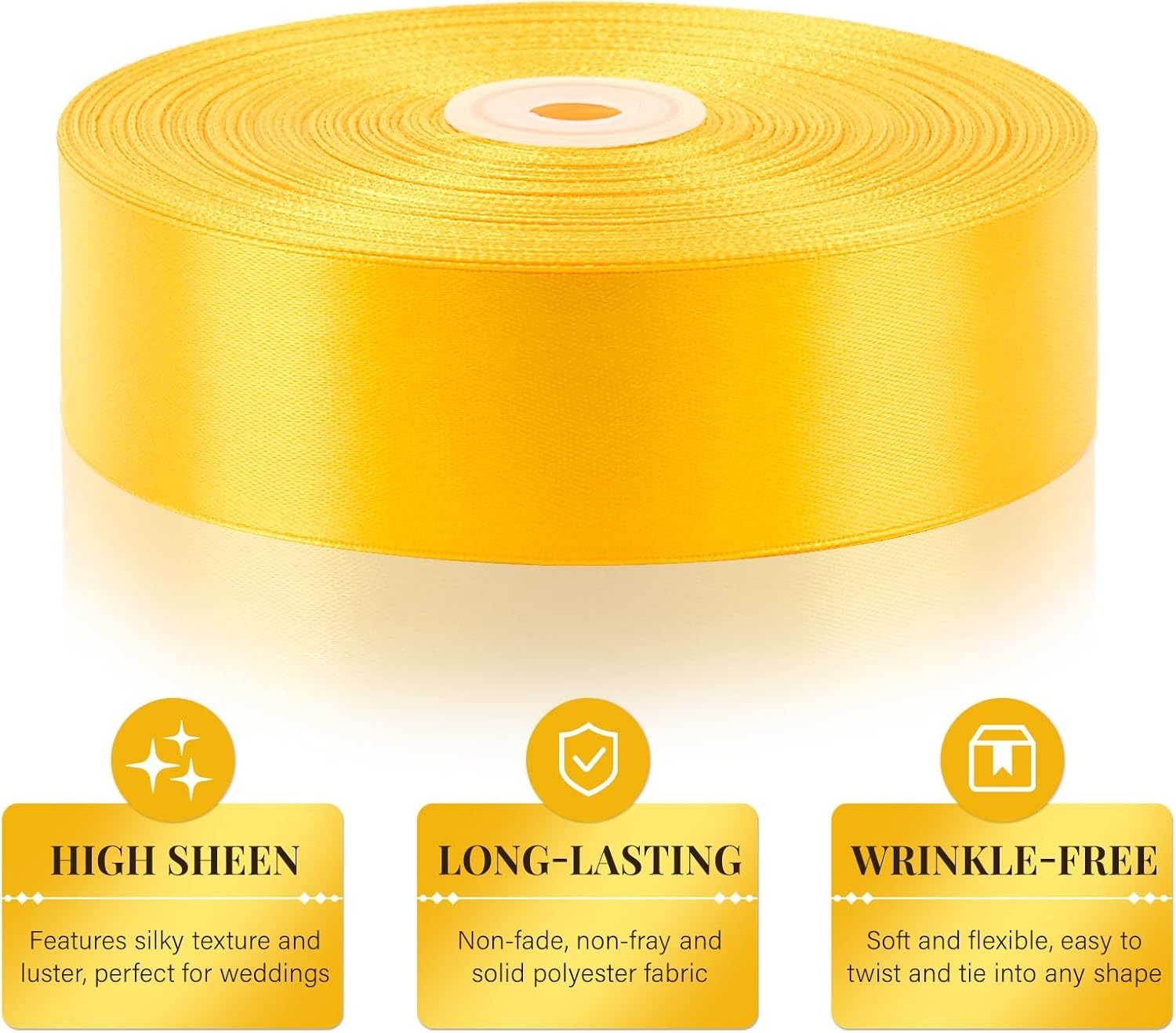 image:image112 Inch 100 Yards Apple Green Satin Ribbon Solid Fabric Ribbon Roll for Flower Bouquet Gift Wrapping Roses Making Handmade CraftsYellow
