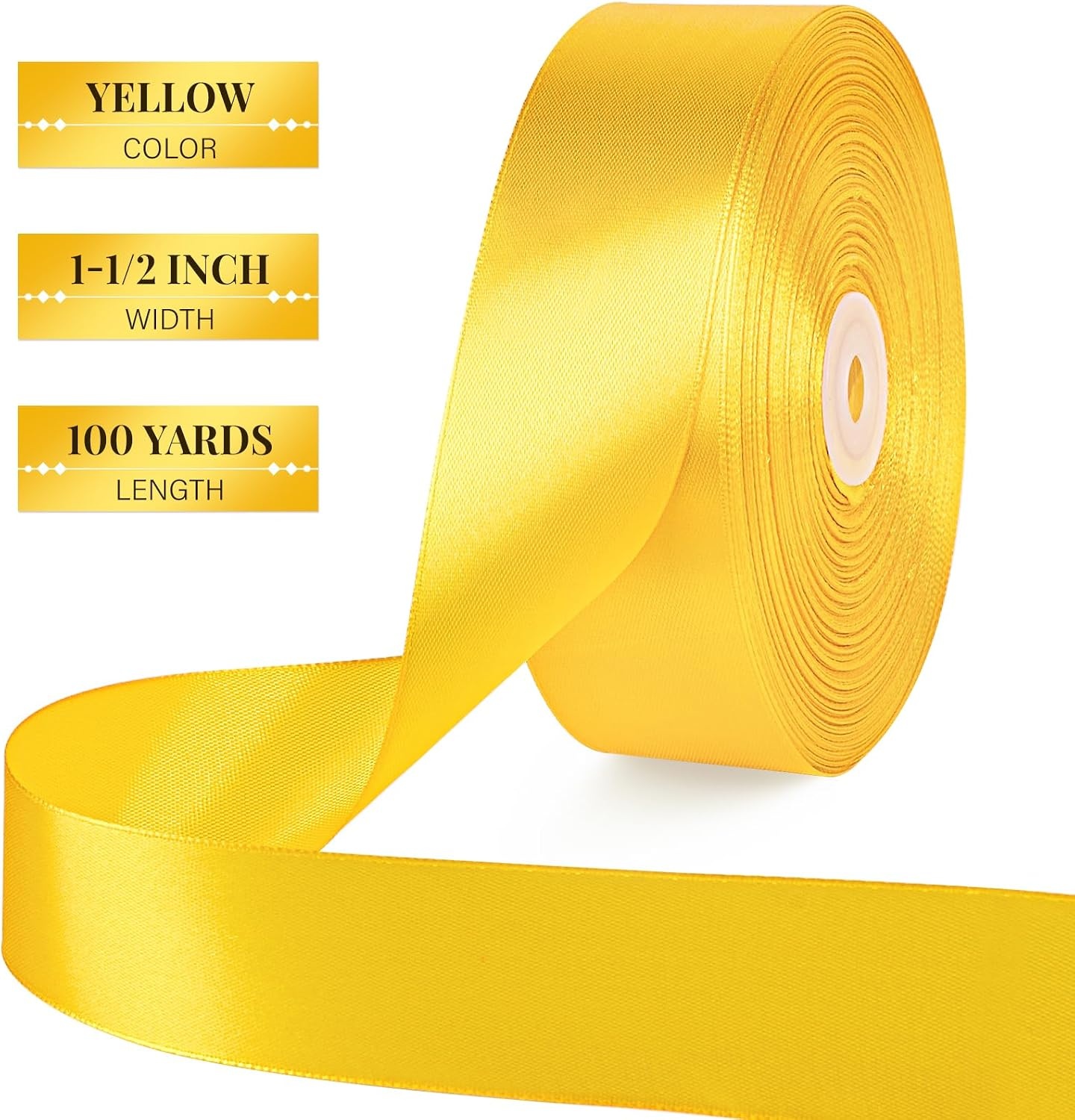 image:image112 Inch 100 Yards Apple Green Satin Ribbon Solid Fabric Ribbon Roll for Flower Bouquet Gift Wrapping Roses Making Handmade CraftsYellow
