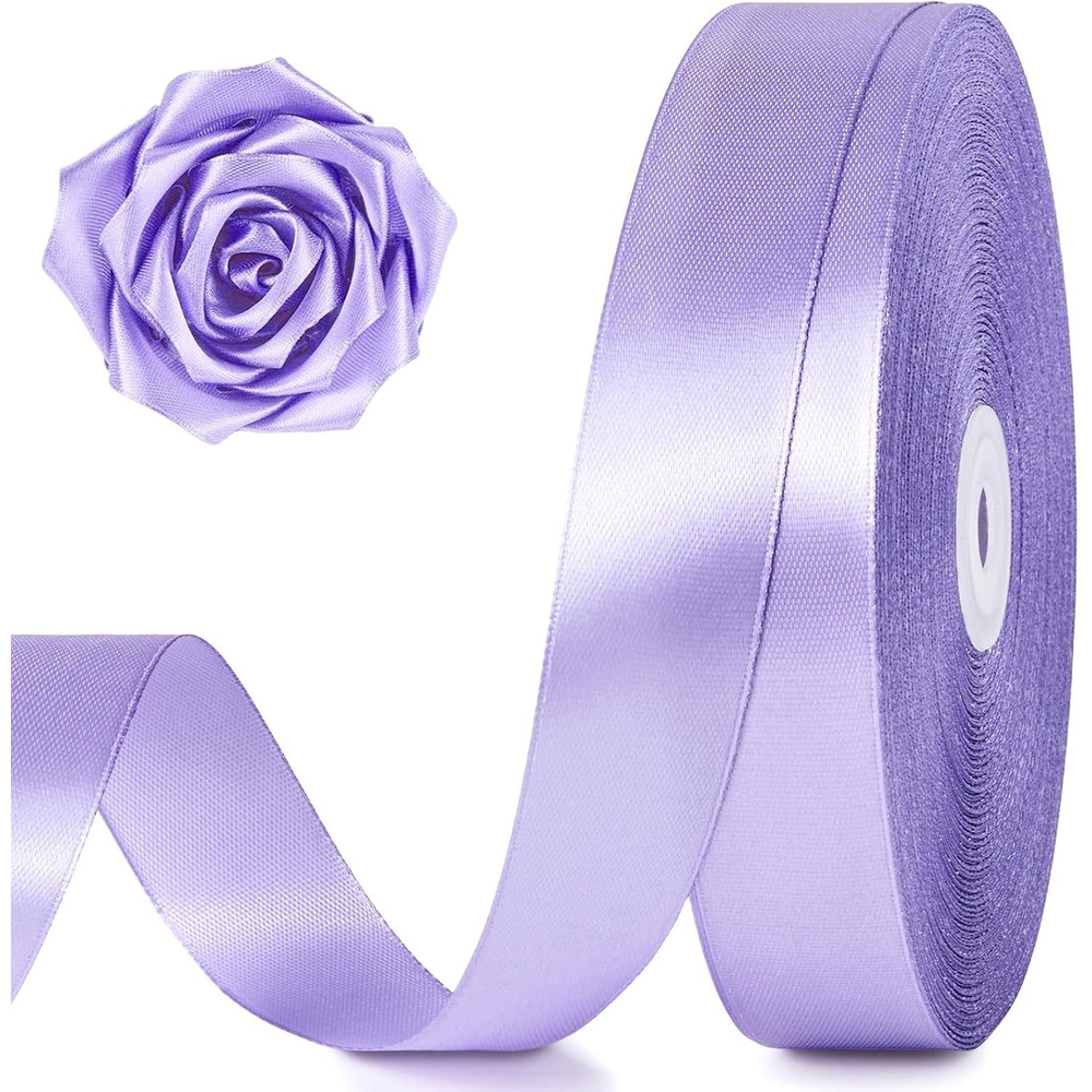 image:image100 Yards 1 Inch Apple Green Satin Ribbon Solid Fabric Ribbon Roll for Flower Bouquet Gift Wrapping Roses Making Handmade CraftsLight Purple