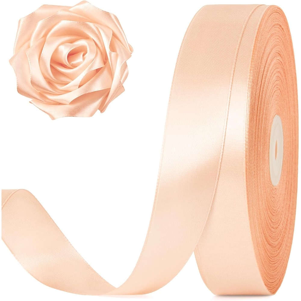 image:image100 Yards 1 Inch Apple Green Satin Ribbon Solid Fabric Ribbon Roll for Flower Bouquet Gift Wrapping Roses Making Handmade CraftsPeach