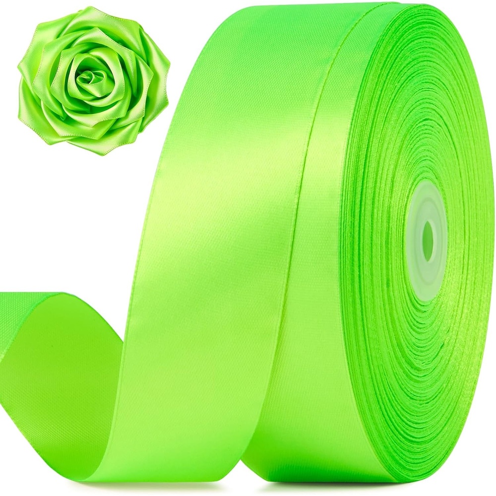 image:image112 Inch 100 Yards Apple Green Satin Ribbon Solid Fabric Ribbon Roll for Flower Bouquet Gift Wrapping Roses Making Handmade CraftsApple Green