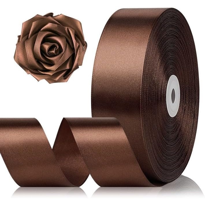 image:image112 Inch 100 Yards Apple Green Satin Ribbon Solid Fabric Ribbon Roll for Flower Bouquet Gift Wrapping Roses Making Handmade CraftsBrown