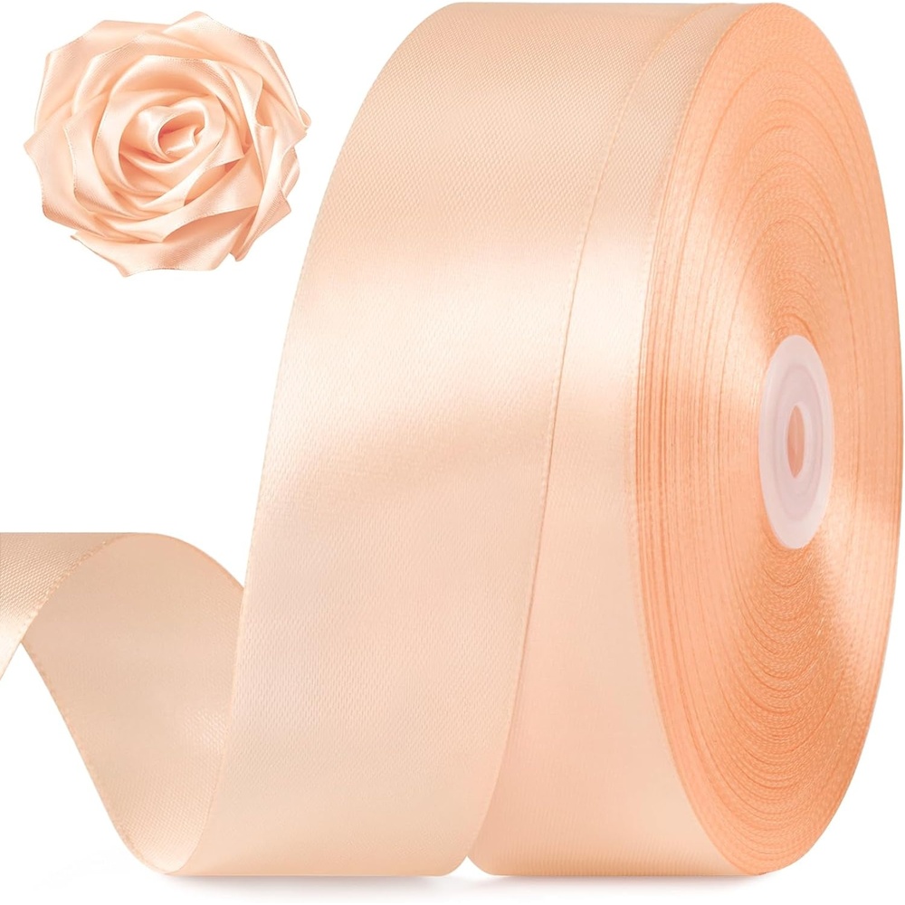 image:image112 Inch 100 Yards Apple Green Satin Ribbon Solid Fabric Ribbon Roll for Flower Bouquet Gift Wrapping Roses Making Handmade CraftsPeach