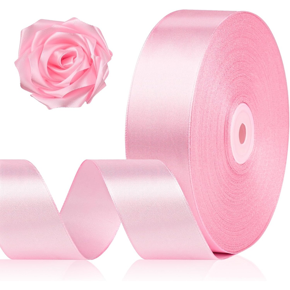 image:image112 Inch 100 Yards Apple Green Satin Ribbon Solid Fabric Ribbon Roll for Flower Bouquet Gift Wrapping Roses Making Handmade CraftsPink
