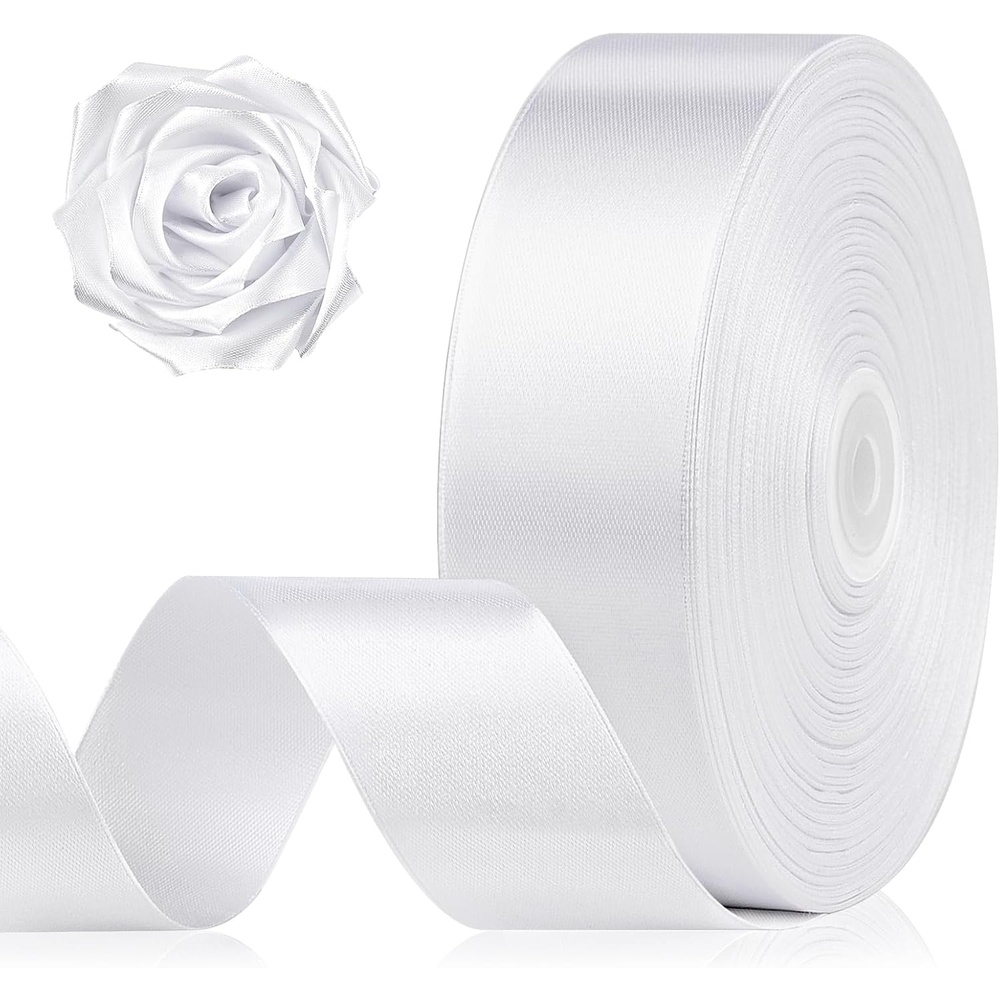image:image112 Inch 100 Yards Apple Green Satin Ribbon Solid Fabric Ribbon Roll for Flower Bouquet Gift Wrapping Roses Making Handmade CraftsWhite